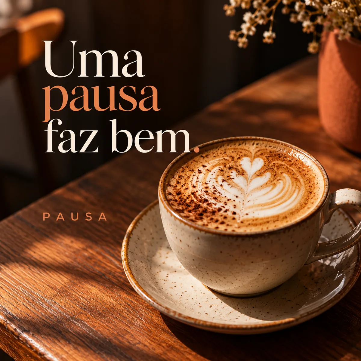 Post com uma xícara de café e a frase Uma pausa faz bem.