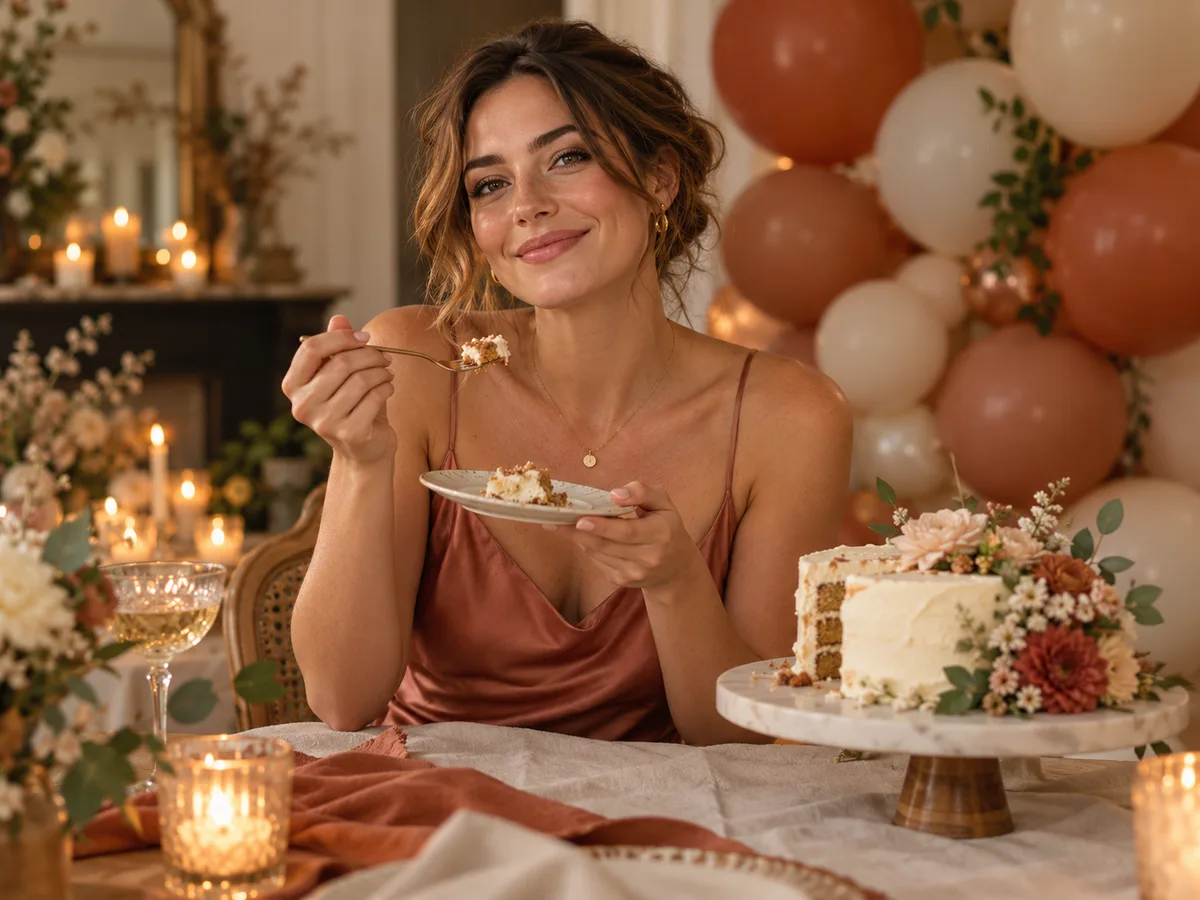 Mulher adulta celebrando seu aniversário.